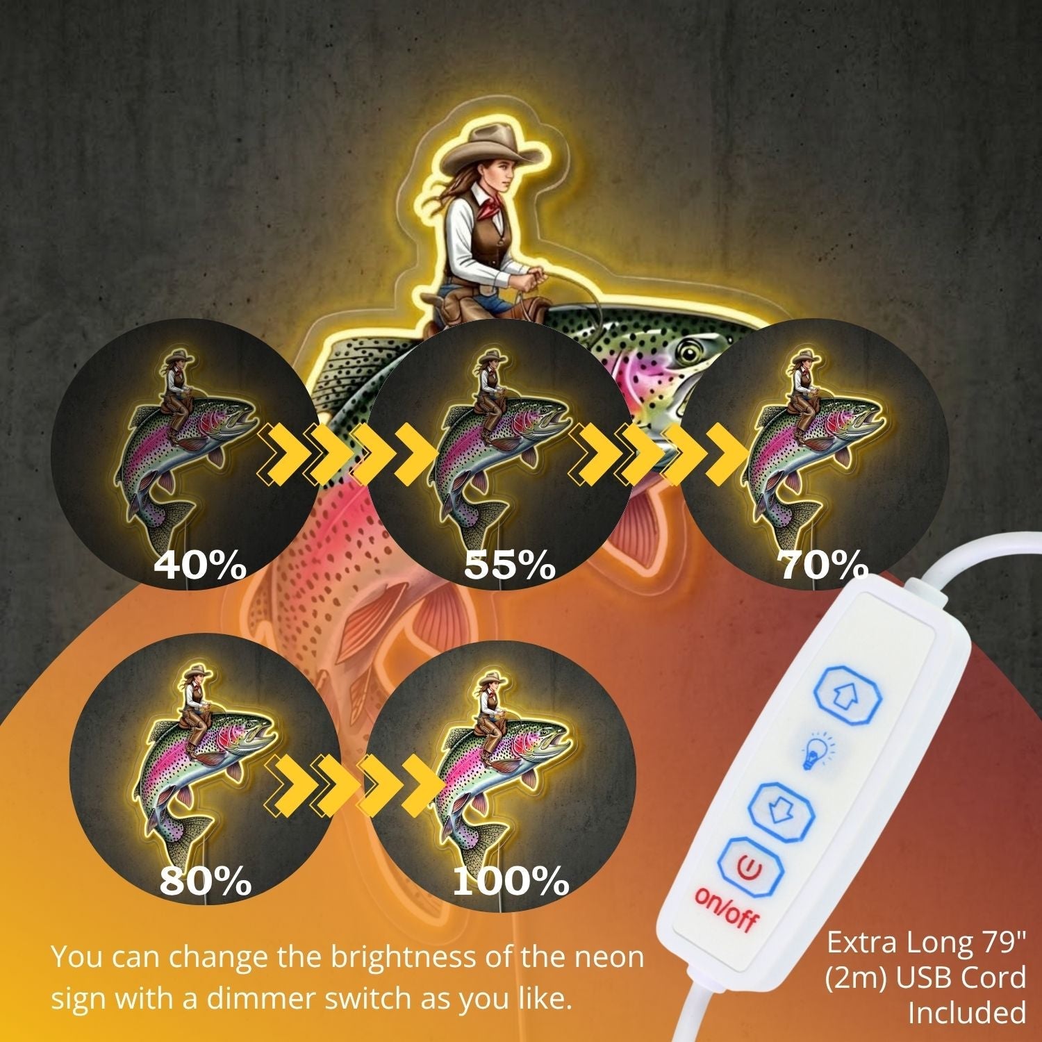 ShineNeon™ Rainbow Trout Jump neon sign USB Power - Shineneon