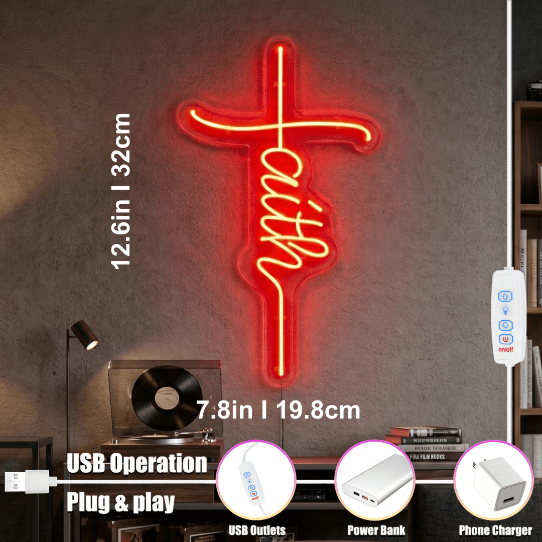 ShineNeon™ Red Faith Cross LED Neon Sign - Christian Wall Decor & Prayer Room Glow - Shineneon