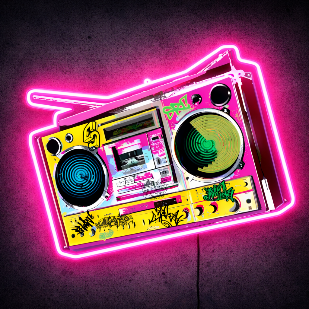 ShineNeon™ Retro 90s Boombox LED Neon Sign - Graffiti Street Art Music Studio Vibe USB Power - Shineneon