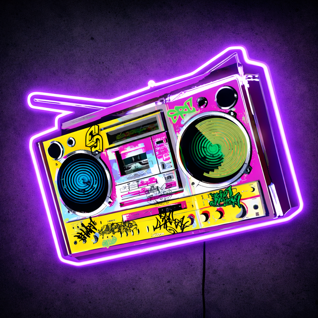 ShineNeon™ Retro 90s Boombox LED Neon Sign - Graffiti Street Art Music Studio Vibe USB Power - Shineneon