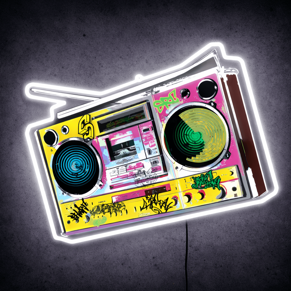 ShineNeon™ Retro 90s Boombox LED Neon Sign - Graffiti Street Art Music Studio Vibe USB Power - Shineneon