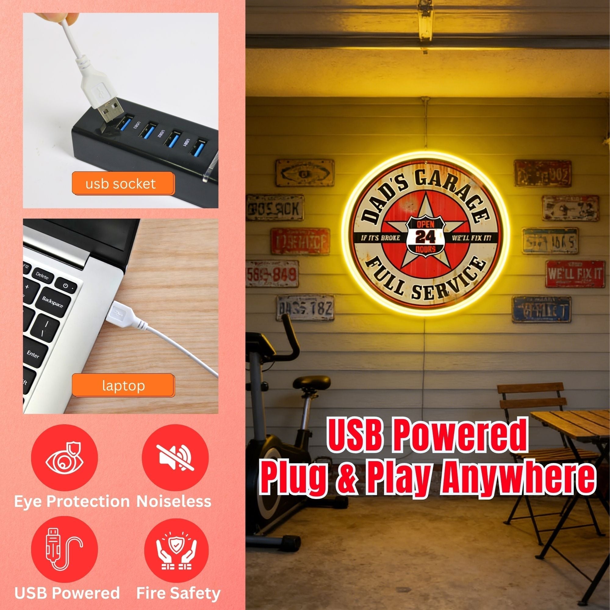 ShineNeon™ Retro Garage Neon Sign for Garage Workshop & Man Cave USB Led Neon Sign - Shineneon