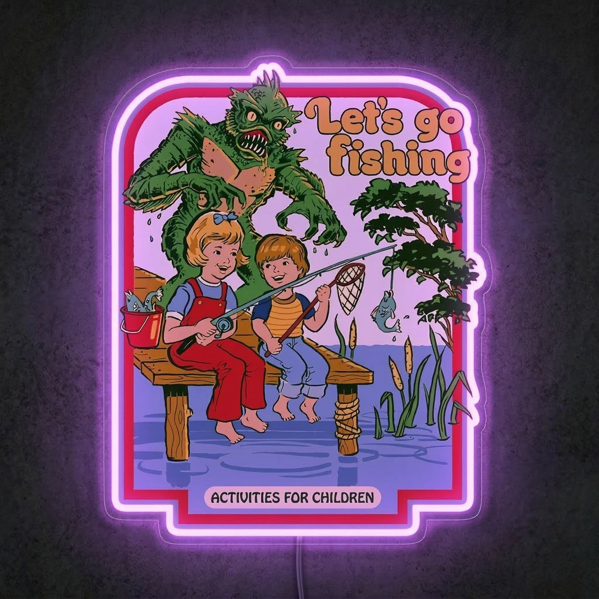 ShineNeon™ Retro Let's Go Fishing Neon Sign Funny Horror Creature Wall Decor USB Power - Shineneon
