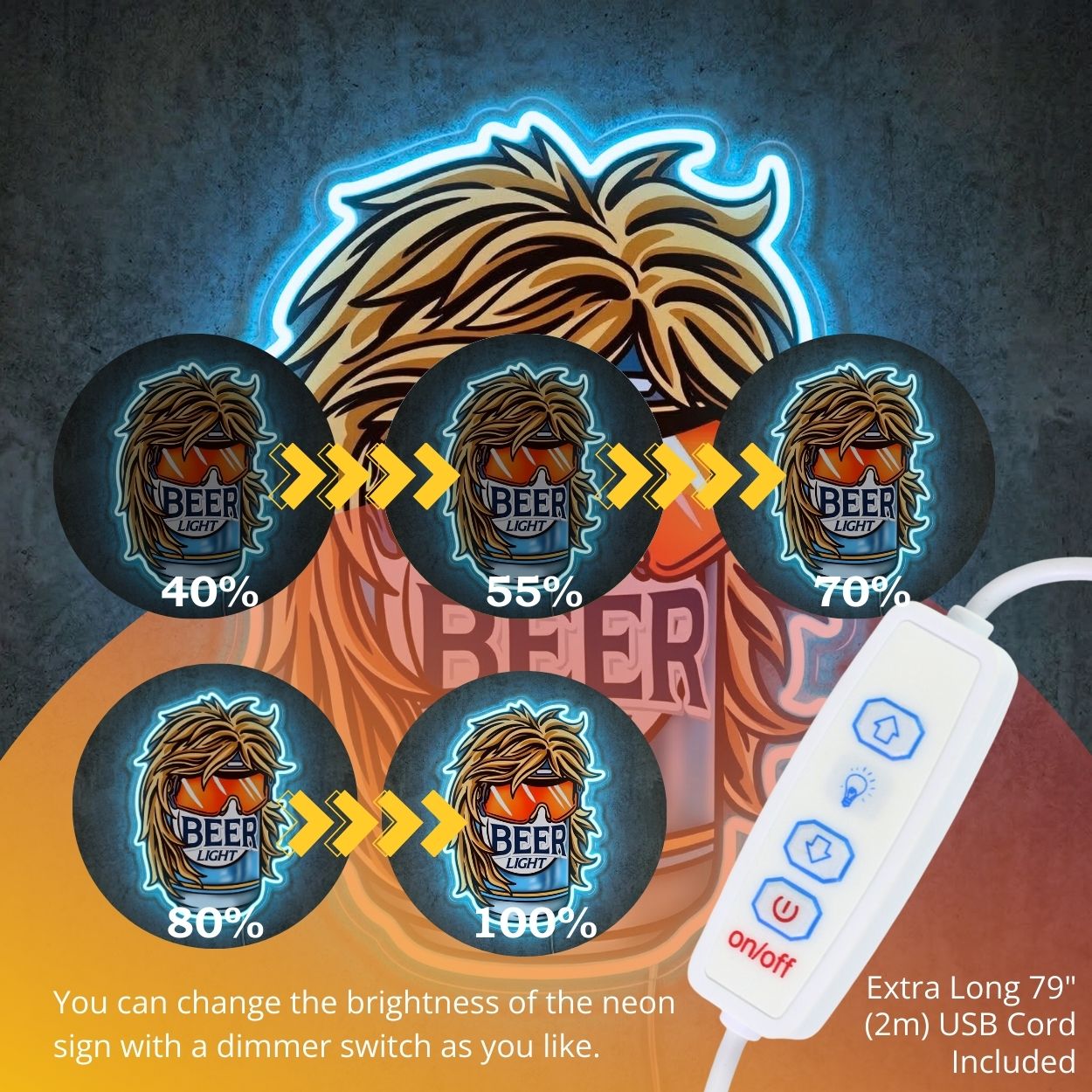 ShineNeon™ Retro Mullet Beer Can Neon Sign Funny 80s Party Man Cave Decor USB Power Neon Sign - Shineneon