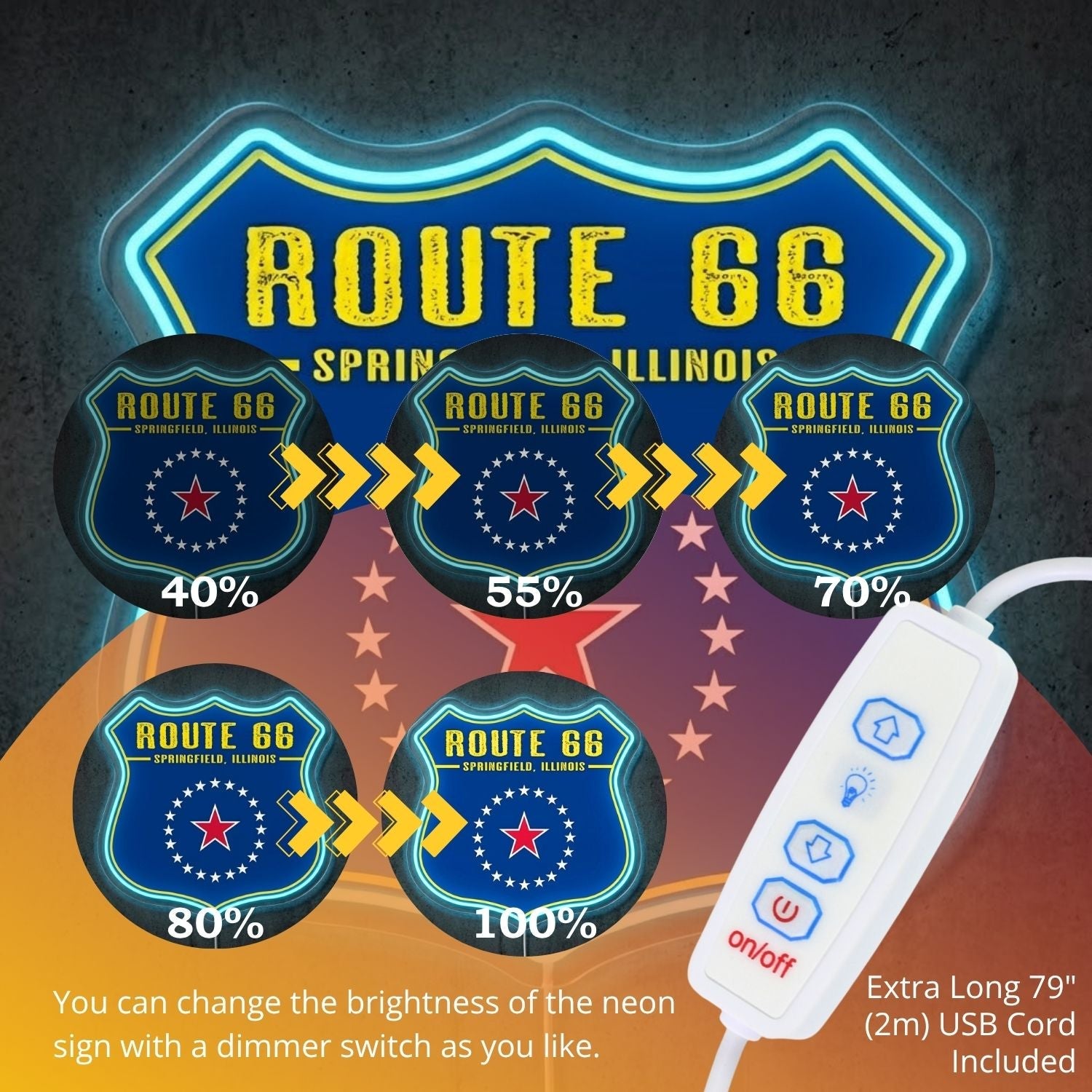 ShineNeon™ Route 66 Shield neon sign USB Power - Shineneon
