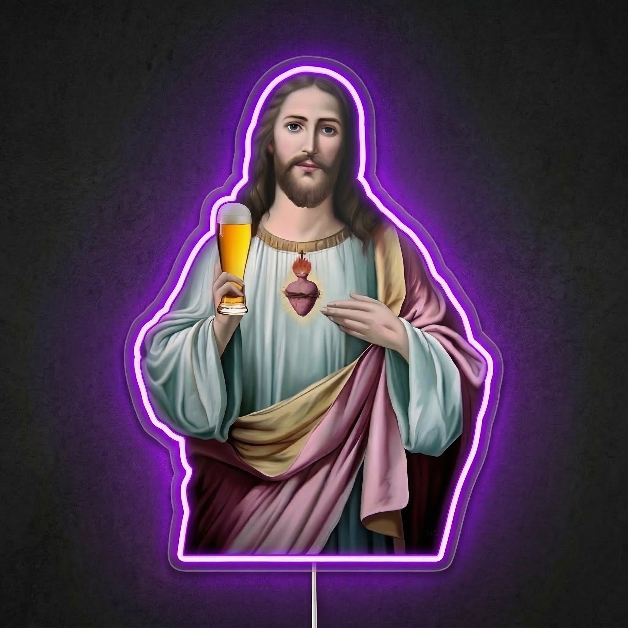 ShineNeon™ Sacred Heart Beer Neon Sign Funny Jesus Bar Wall Decor USB Power Neon Sign - Shineneon