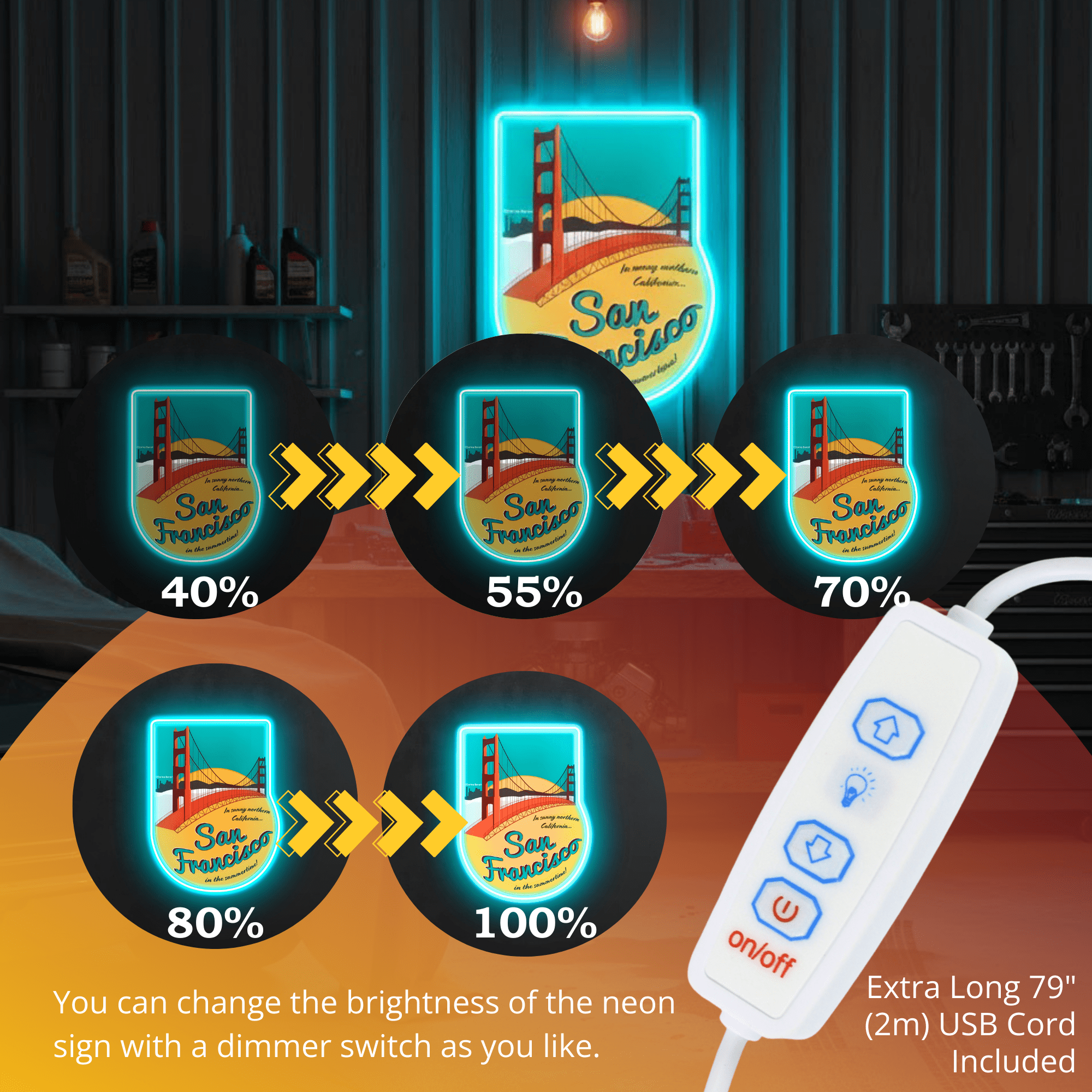 ShineNeon™ San Francisco Golden Gate Bridge LED Neon Sign - USB Power Wall Art for Home Office - Shineneon