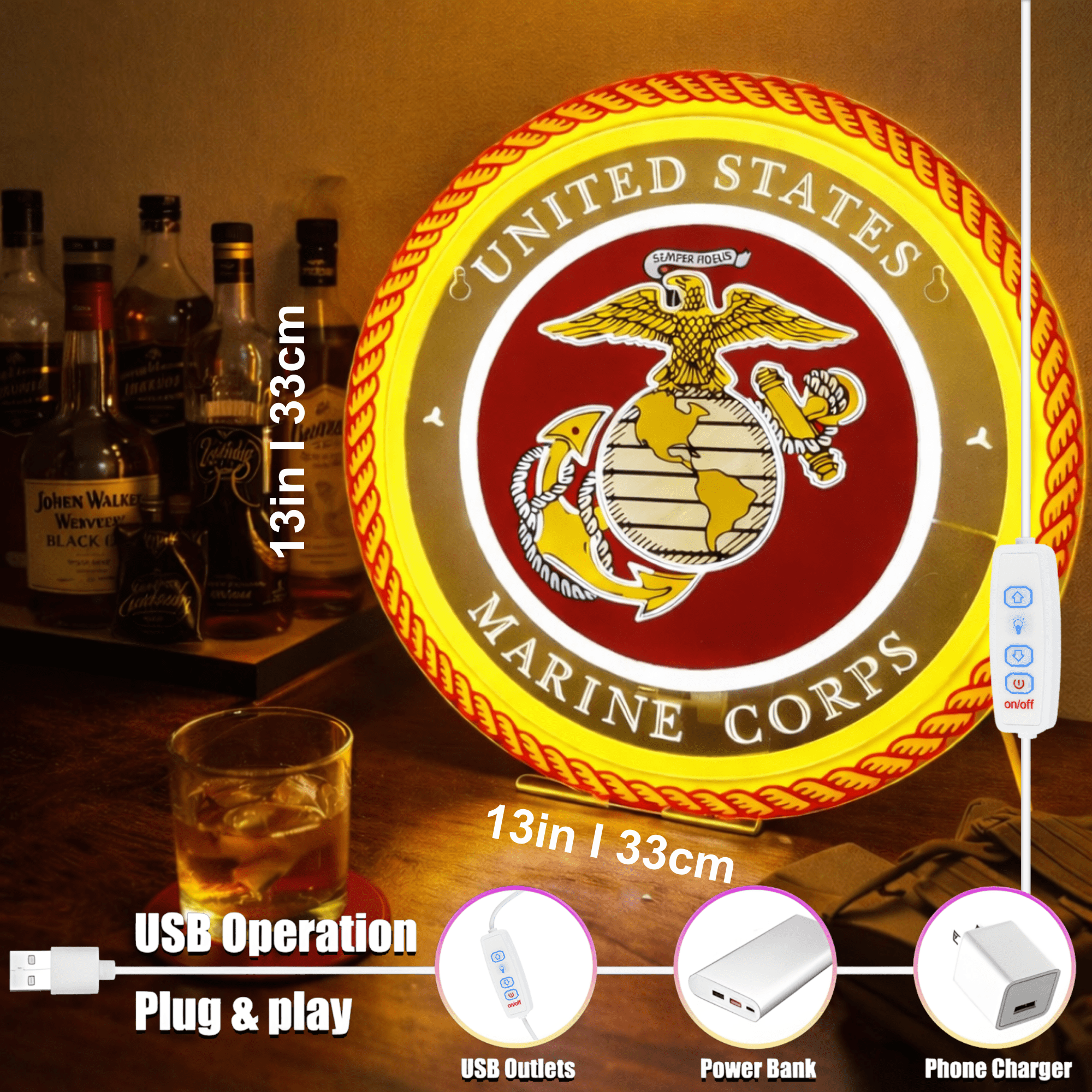 ShineNeon™ Semper Fi Legacy LED Neon Sign – Gold & Red Patriotic Light for Man Cave - Shineneon