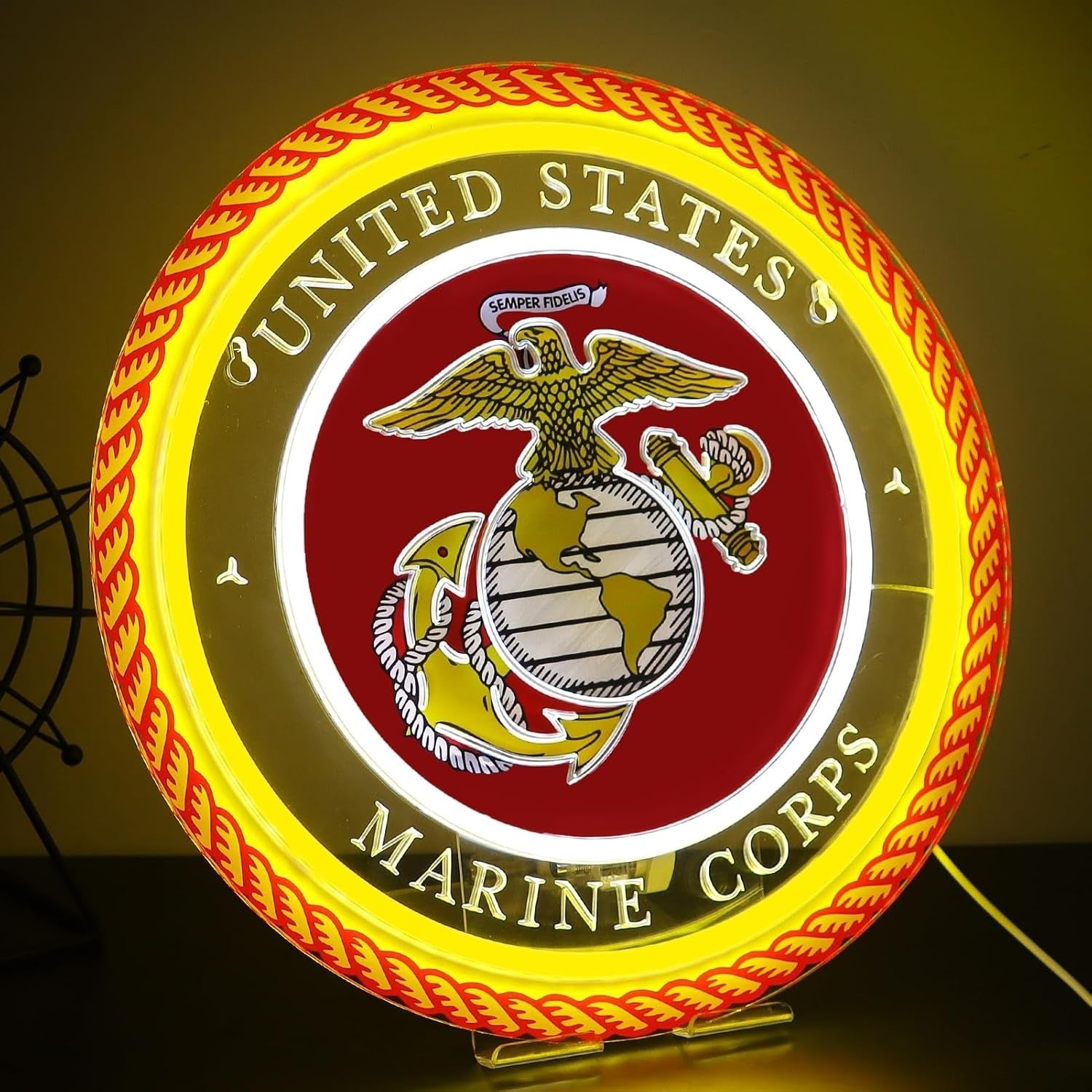 ShineNeon™ Semper Fi Legacy LED Neon Sign – Gold & Red Patriotic Light for Man Cave - Shineneon