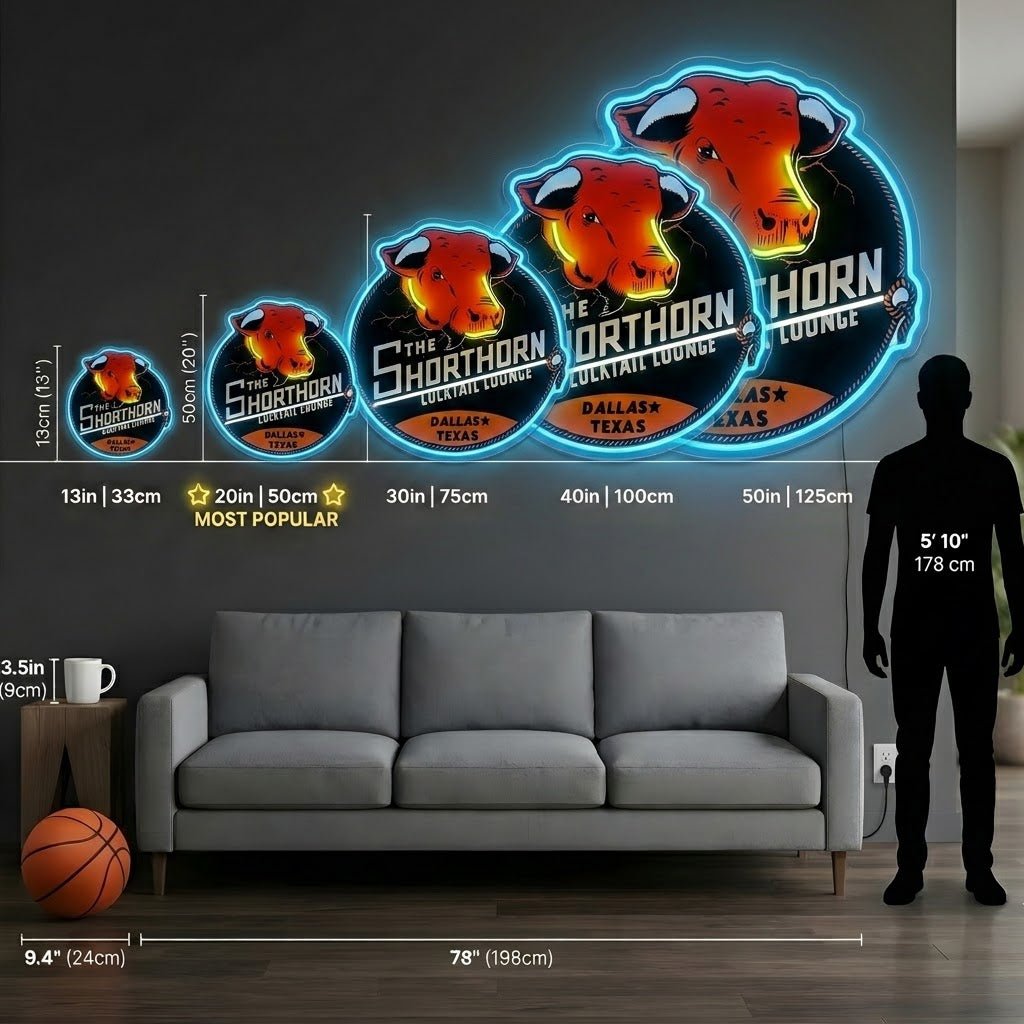 ShineNeon™ Shorthorn Cocktail Lounge Texas Bull Neon Sign USB Power - Shineneon