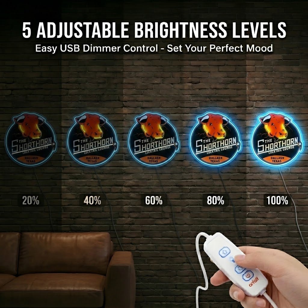 ShineNeon™ Shorthorn Cocktail Lounge Texas Bull Neon Sign USB Power - Shineneon
