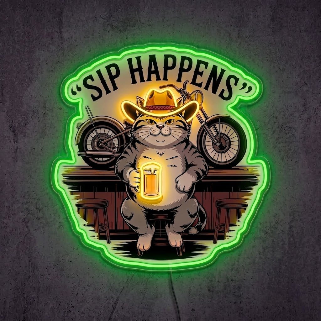 ShineNeon™ Sip Happens Cowboy Cat Bar Neon Sign USB Power - Shineneon
