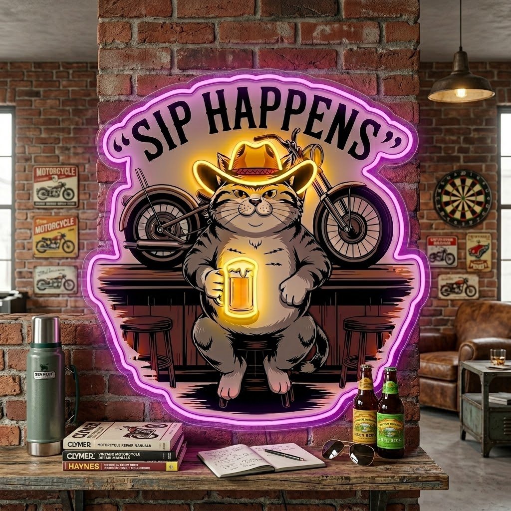 ShineNeon™ Sip Happens Cowboy Cat Bar Neon Sign USB Power - Shineneon
