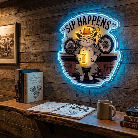 ShineNeon™ Sip Happens Cowboy Cat Bar Neon Sign USB Power - Shineneon