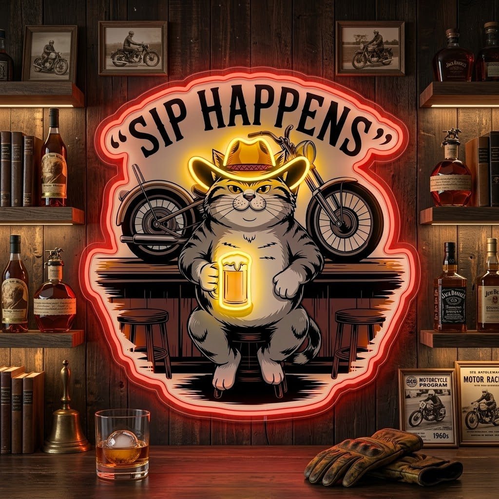ShineNeon™ Sip Happens Cowboy Cat Bar Neon Sign USB Power - Shineneon