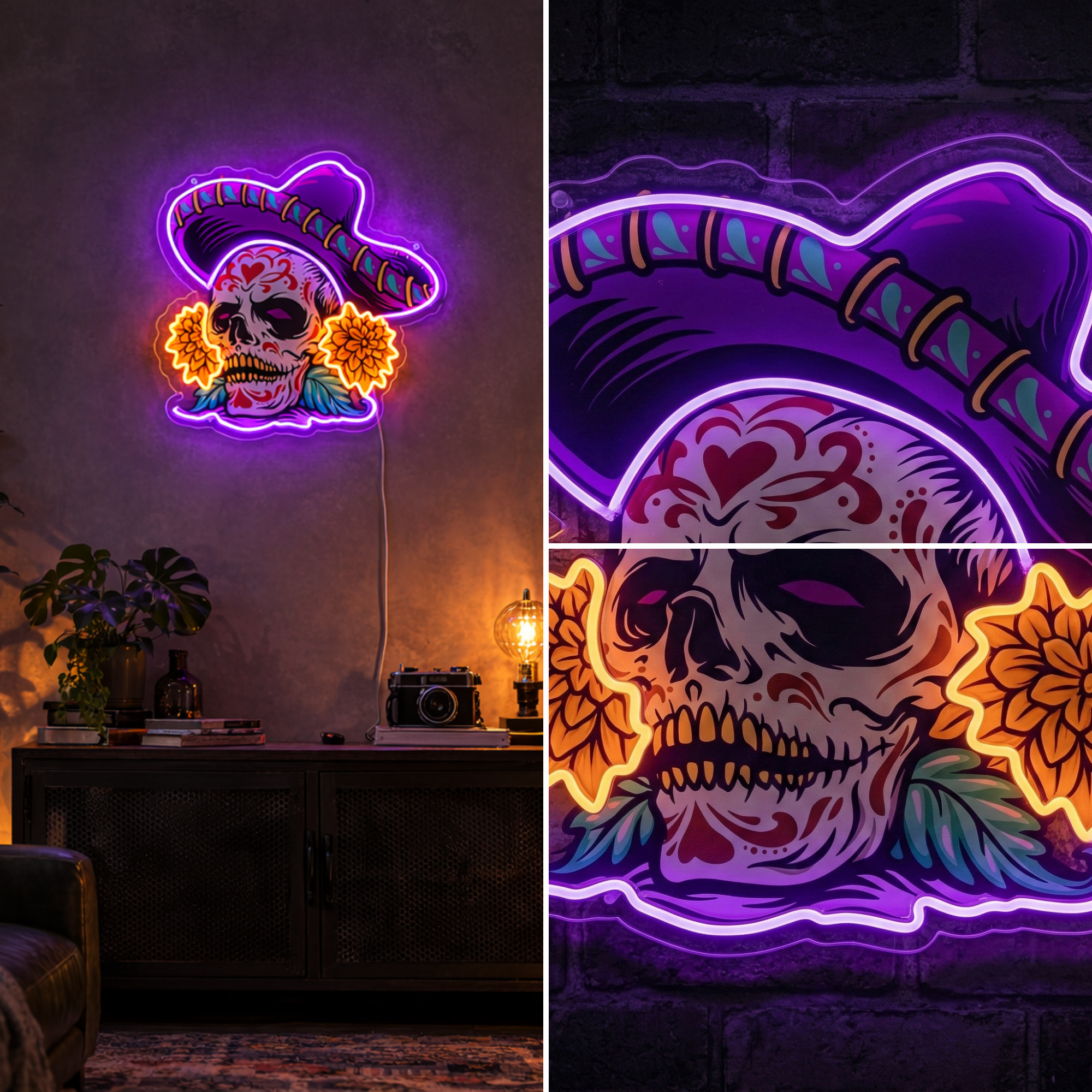ShineNeon™ Sombrero Sugar Skull Neon Sign - Vibrant Day of the Dead Wall Decor for Man Cave - Shineneon
