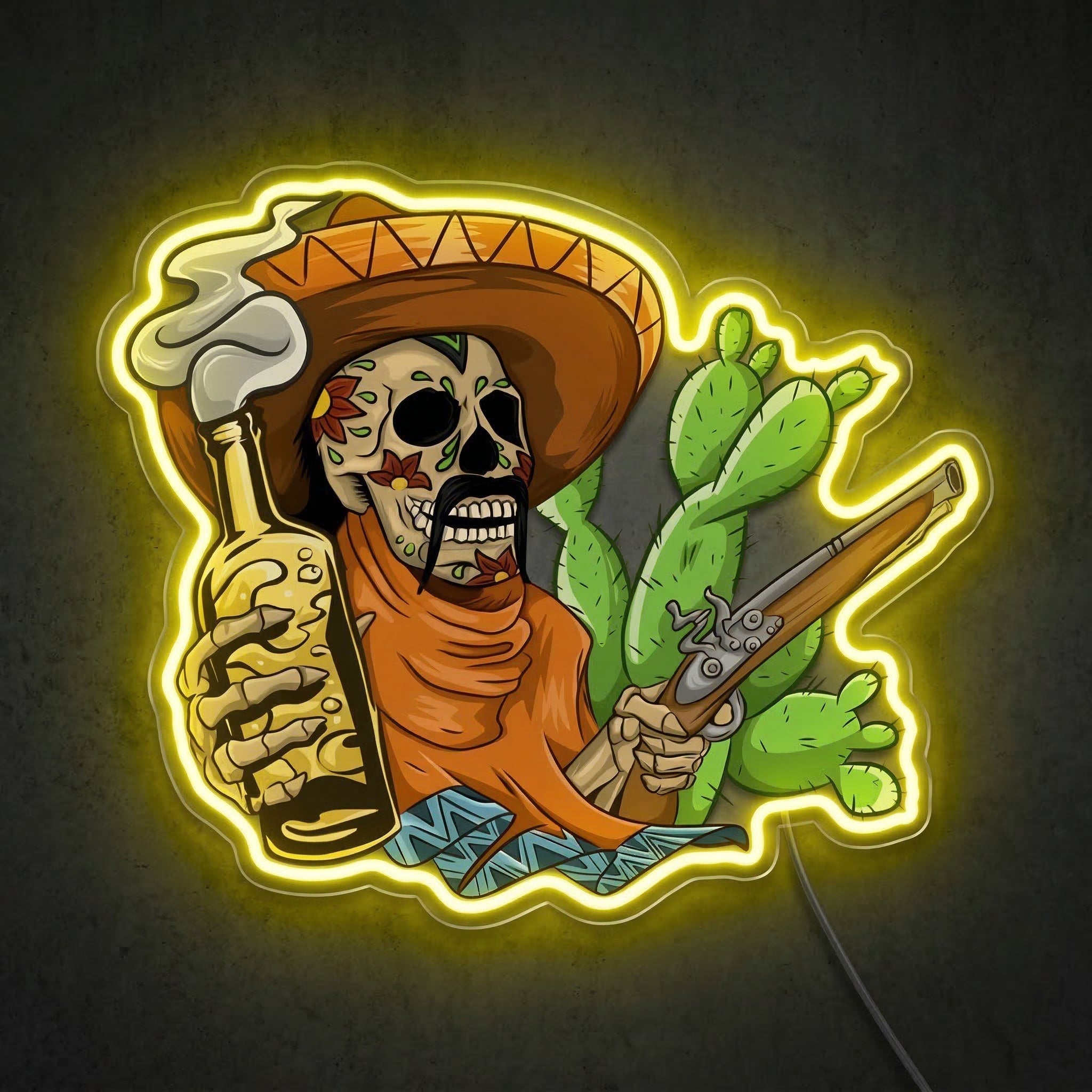 ShineNeon™ Sugar Skull Outlaw Neon Sign Desert Tequila Wall Art USB Powered Neon Sign - Shineneon