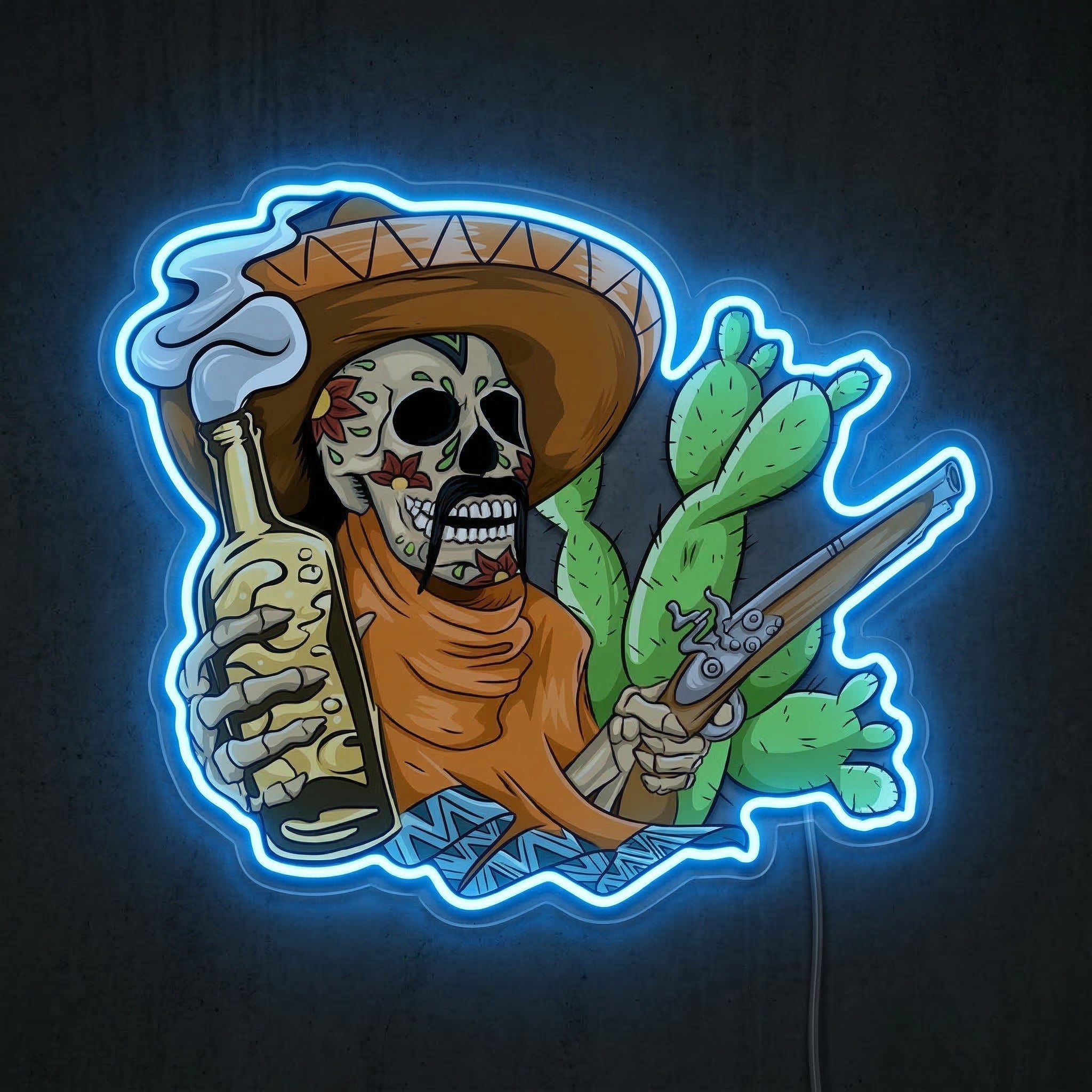 ShineNeon™ Sugar Skull Outlaw Neon Sign Desert Tequila Wall Art USB Powered Neon Sign - Shineneon