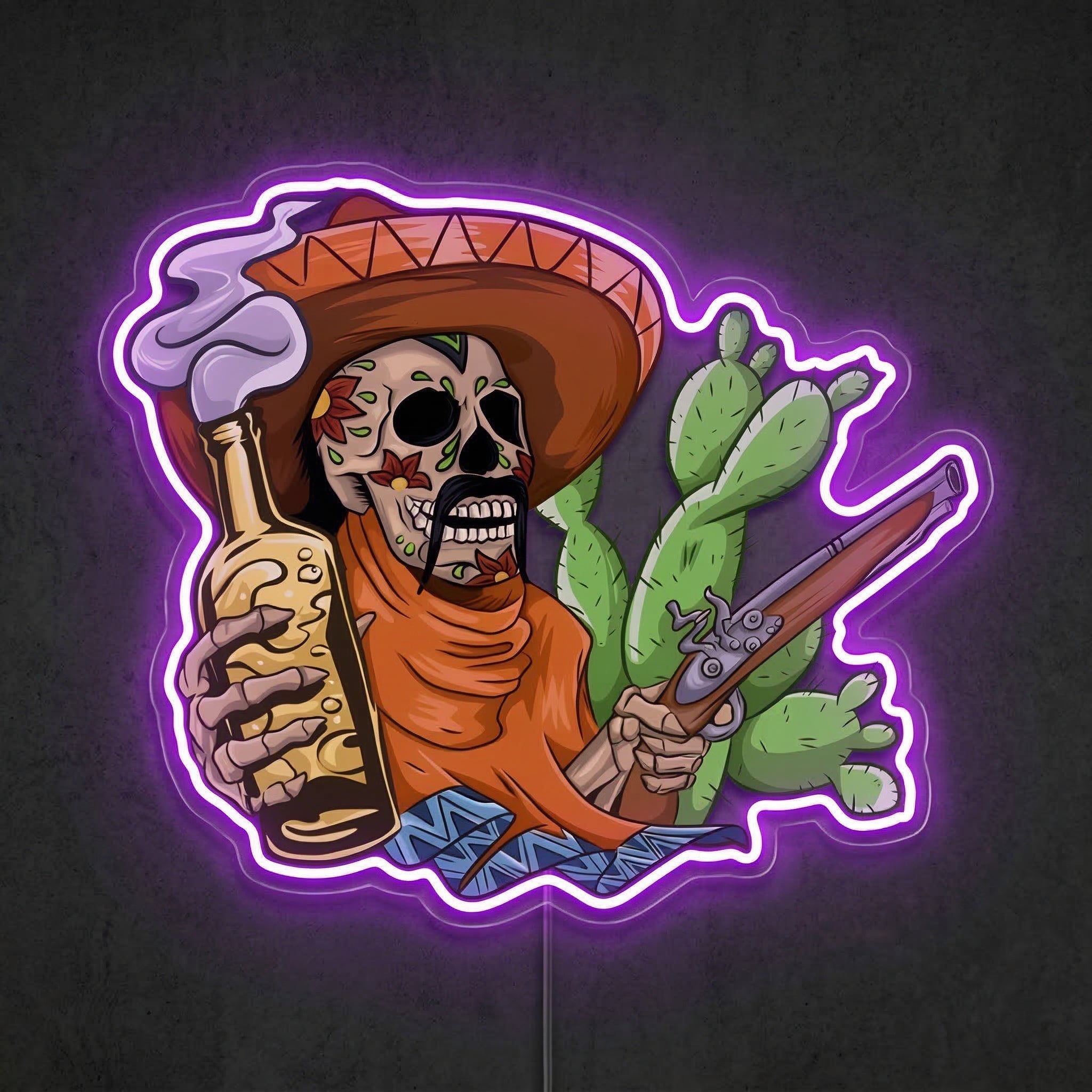 ShineNeon™ Sugar Skull Outlaw Neon Sign Desert Tequila Wall Art USB Powered Neon Sign - Shineneon
