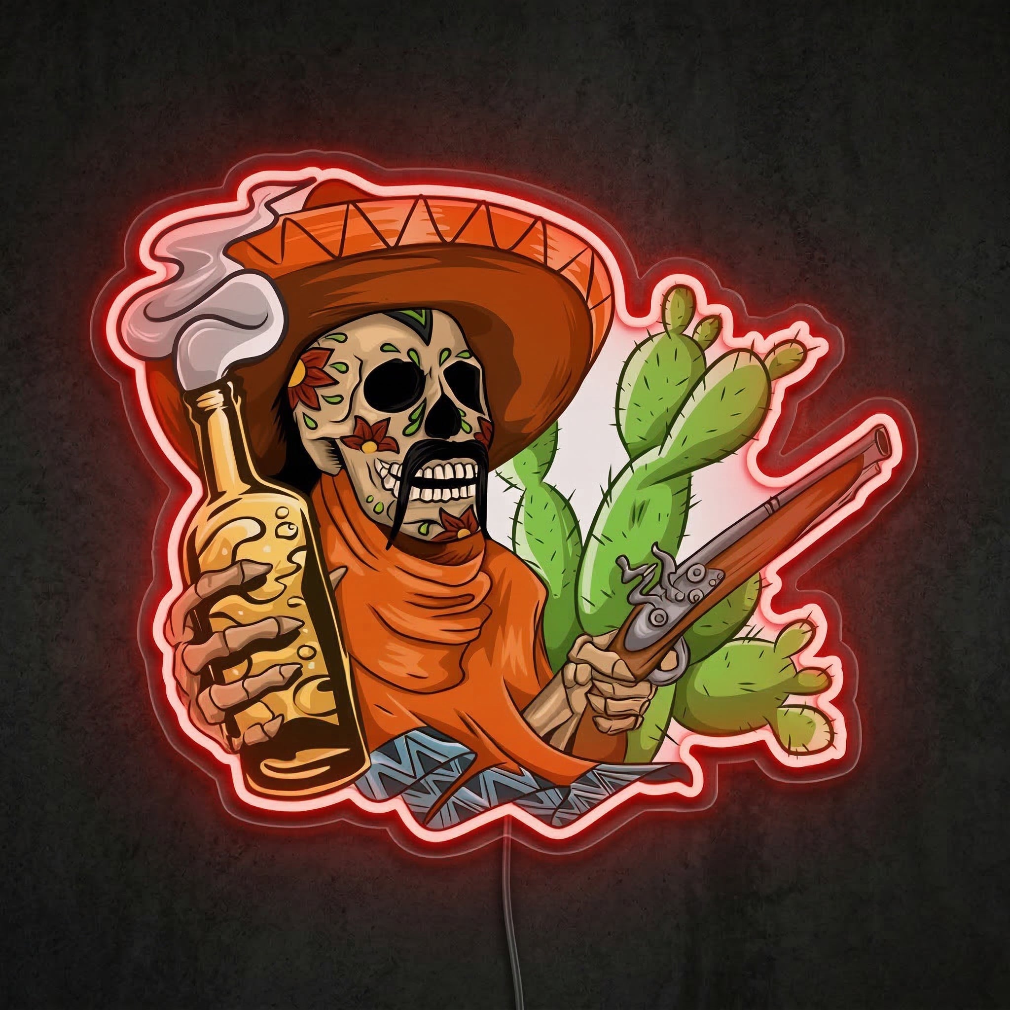 ShineNeon™ Sugar Skull Outlaw Neon Sign Desert Tequila Wall Art USB Powered Neon Sign - Shineneon
