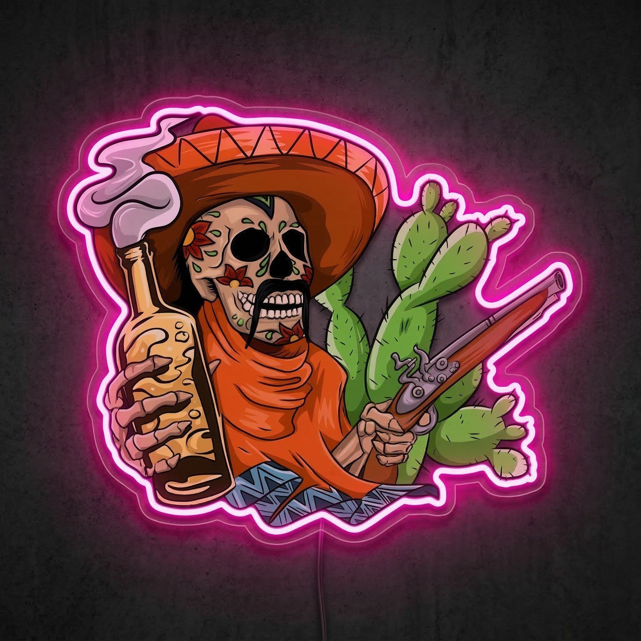 ShineNeon™ Sugar Skull Outlaw Neon Sign Desert Tequila Wall Art USB Powered Neon Sign - Shineneon