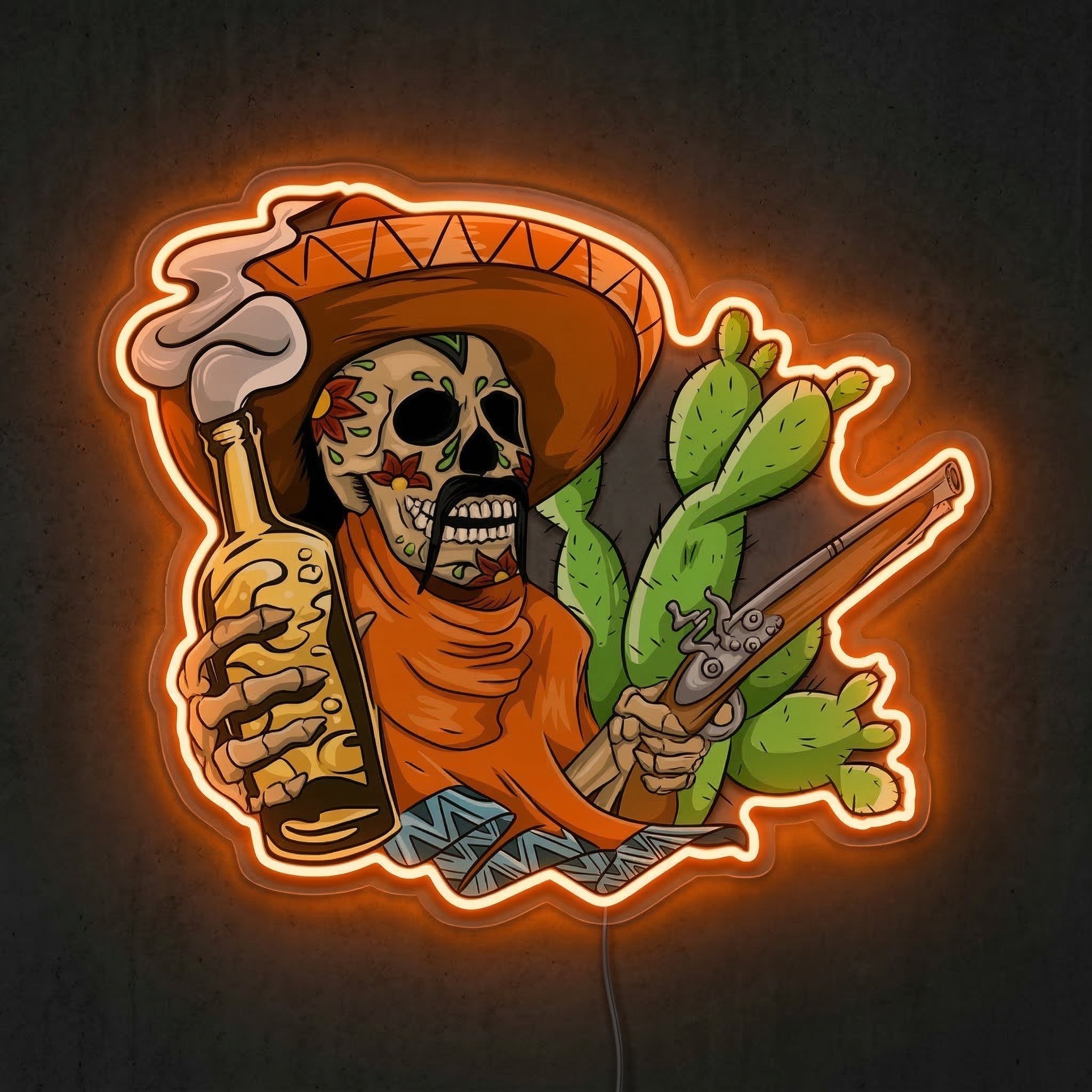 ShineNeon™ Sugar Skull Outlaw Neon Sign Desert Tequila Wall Art USB Powered Neon Sign - Shineneon