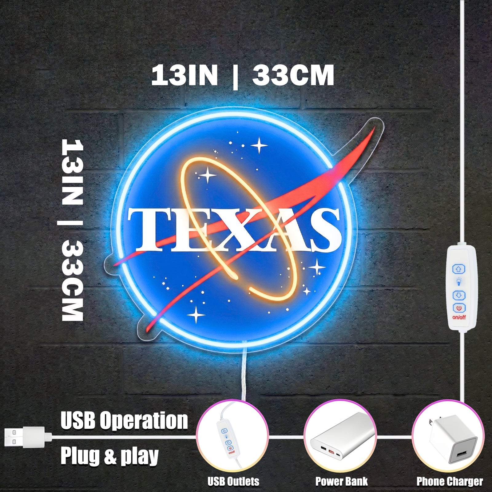 ShineNeon™ Texas Space NASA Style LED Neon Sign Home Wall Art USB Powered - Shineneon