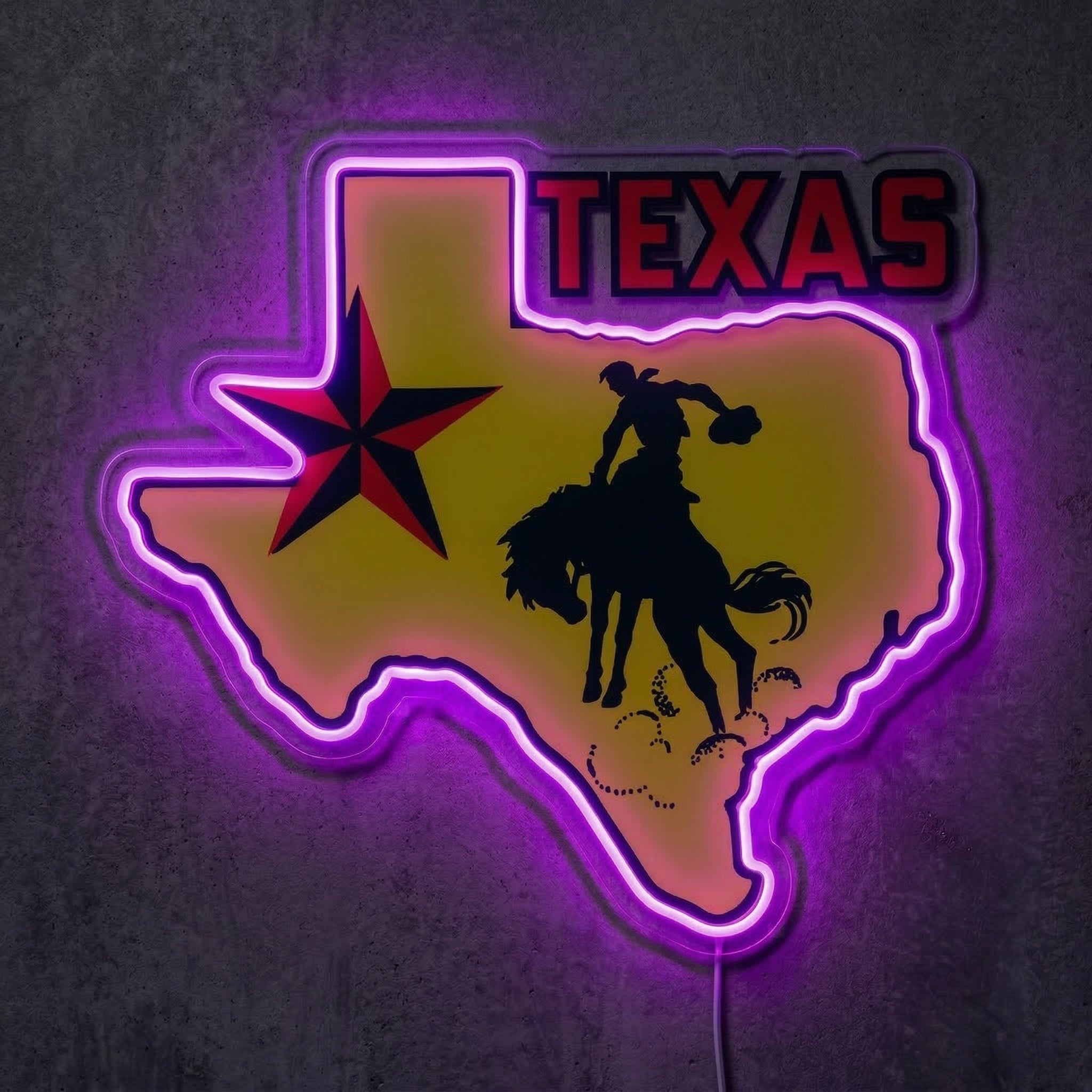 ShineNeon™ Texas State Pride Neon Sign Bucking Bronco Western Wall Decor USB Powered - Shineneon
