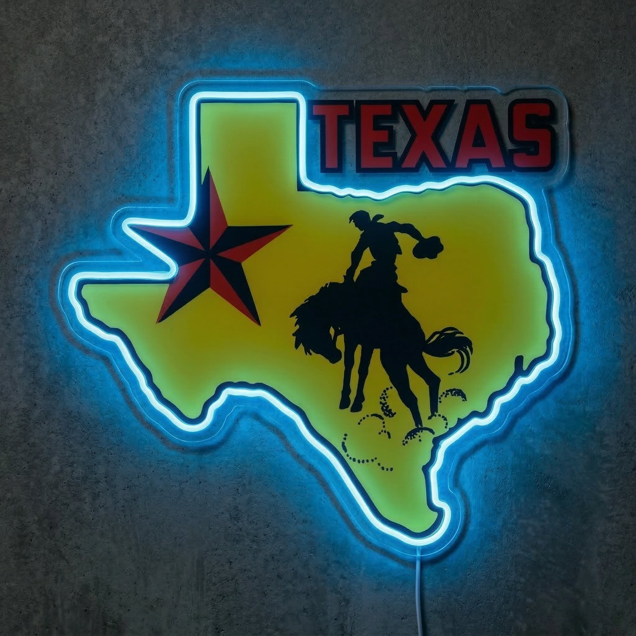 ShineNeon™ Texas State Pride Neon Sign Bucking Bronco Western Wall Decor USB Powered - Shineneon