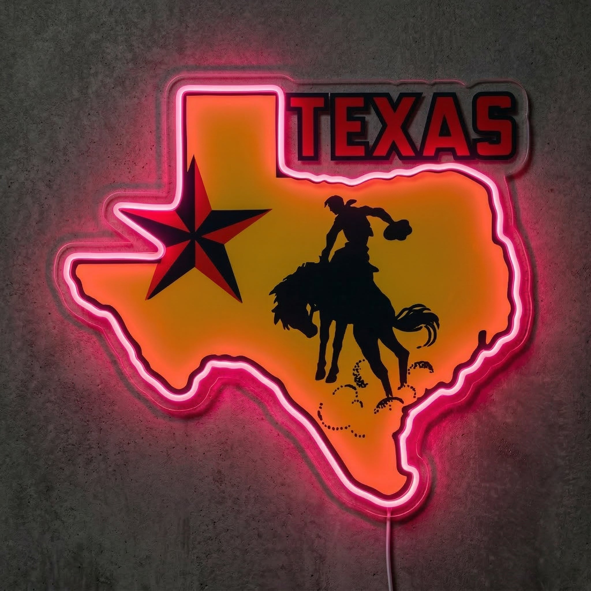 ShineNeon™ Texas State Pride Neon Sign Bucking Bronco Western Wall Decor USB Powered - Shineneon