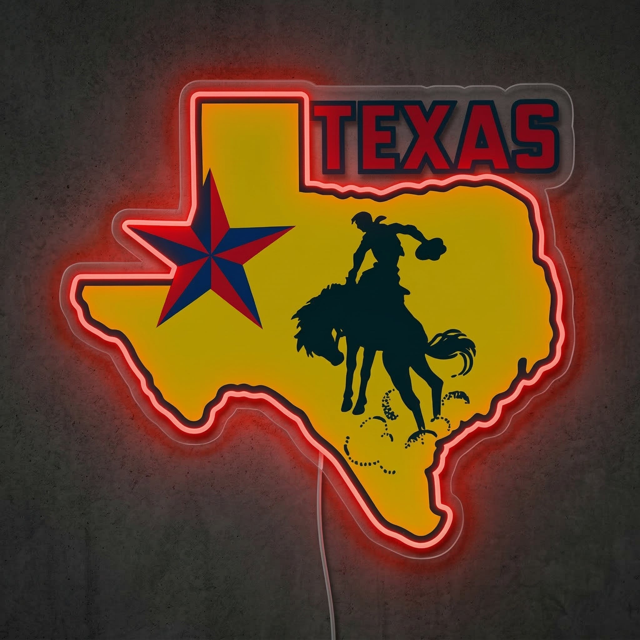 ShineNeon™ Texas State Pride Neon Sign Bucking Bronco Western Wall Decor USB Powered - Shineneon
