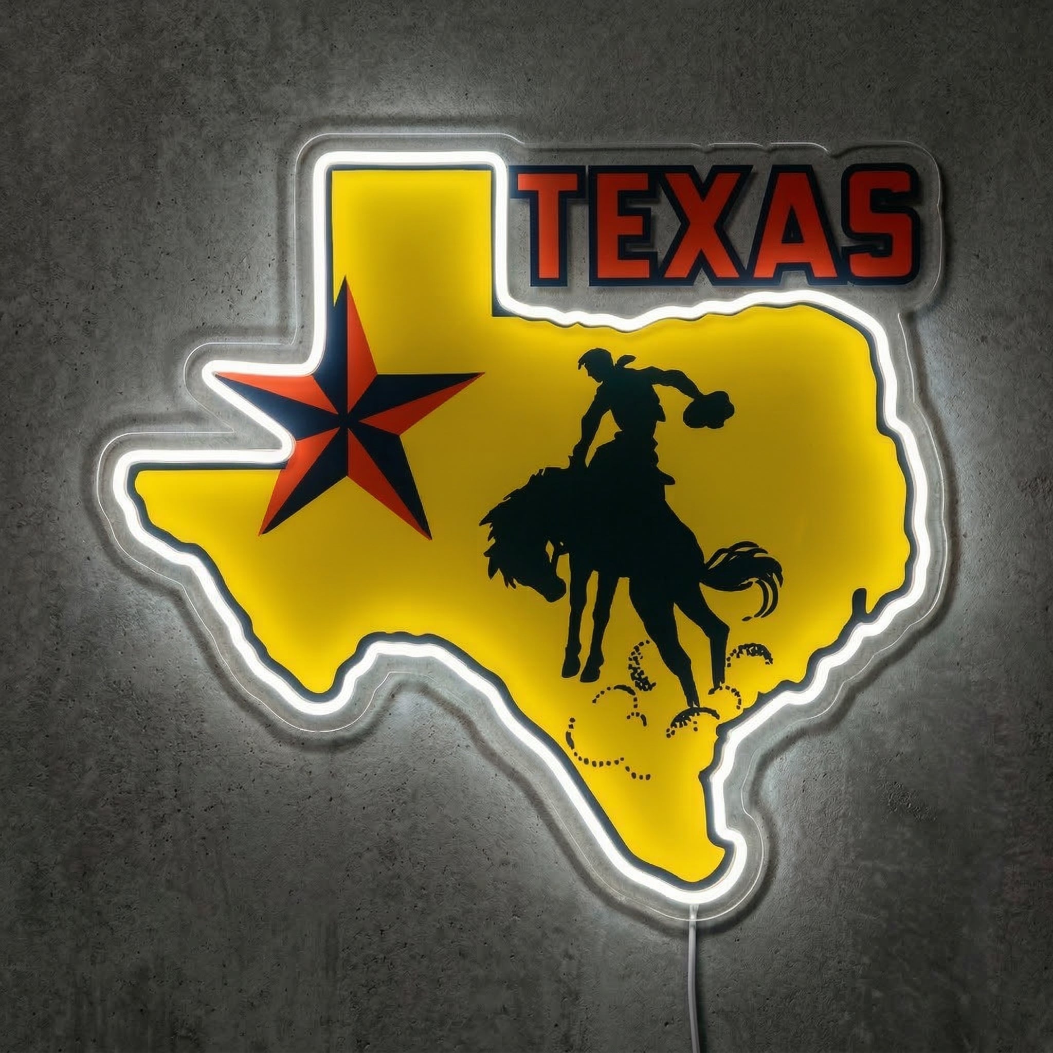 ShineNeon™ Texas State Pride Neon Sign Bucking Bronco Western Wall Decor USB Powered - Shineneon