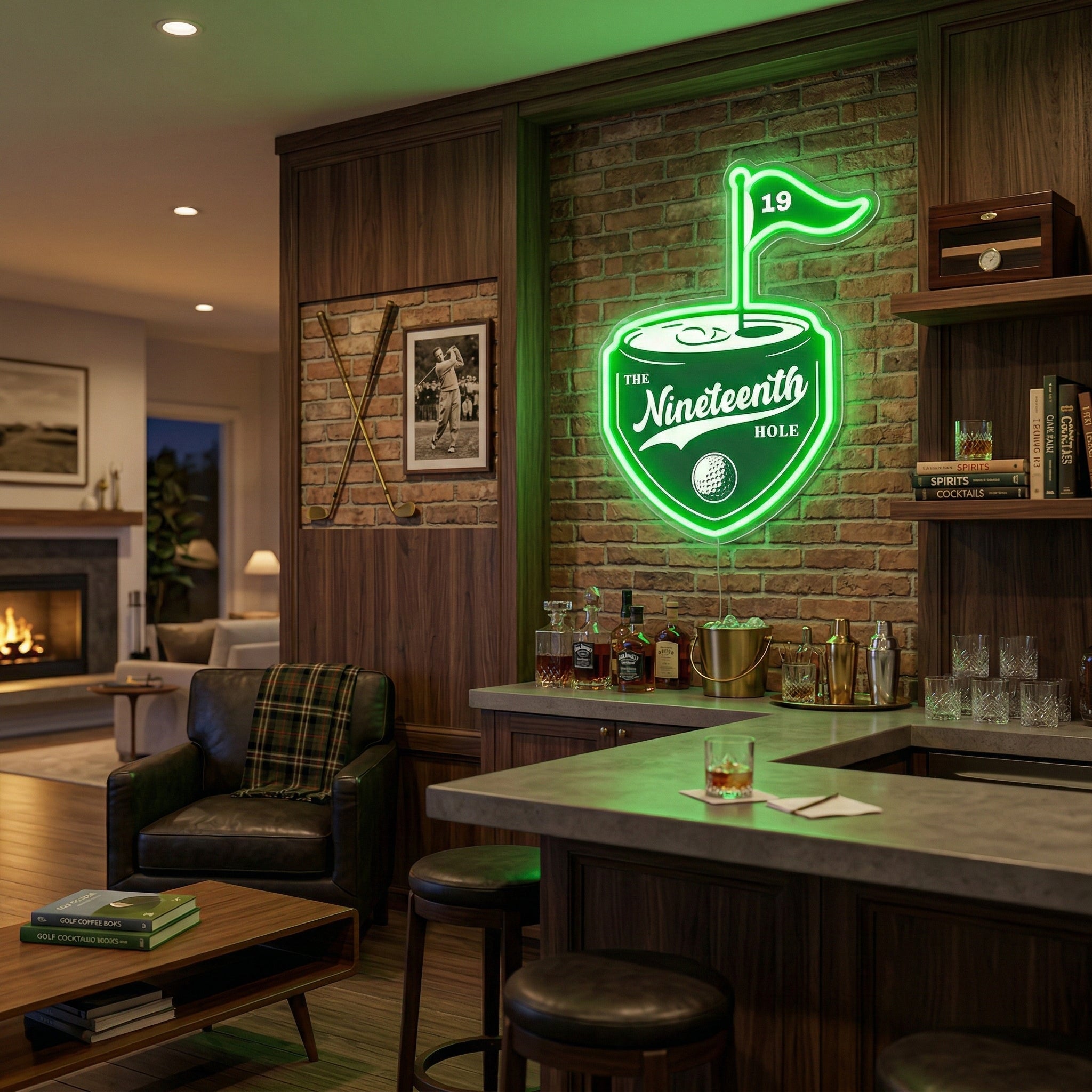 ShineNeon™ The 19th Hole Golf LED Neon Sign Green Pub Decor Bar Wall Art USB Powered - Shineneon
