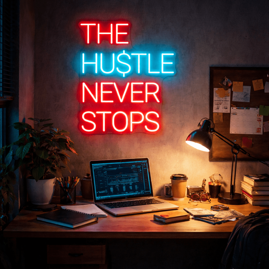ShineNeon™ The Hustle Never Stops Neon Sign - USB Powered LED Wall Decor - Shineneon
