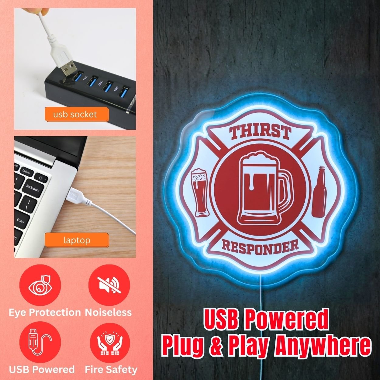 ShineNeon™ Thirst Responder Neon Sign Firefighter Humor Home Bar Decor USB Power Neon Sign - Shineneon
