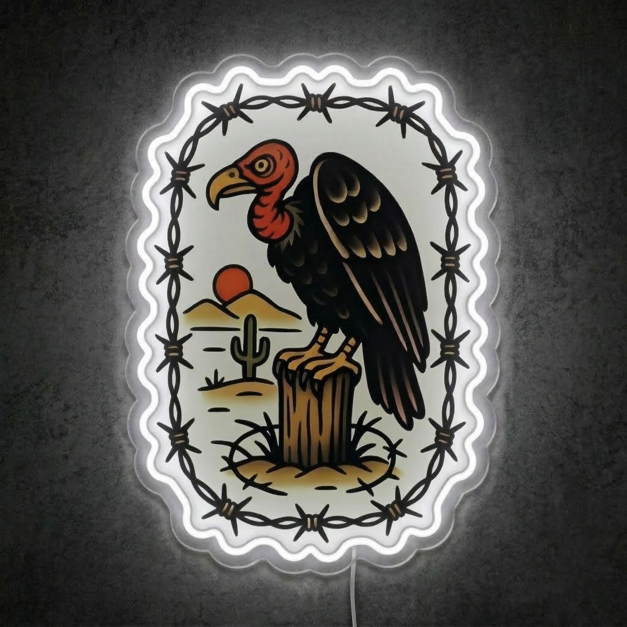 ShineNeon™ Traditional Tattoo Vulture Neon Sign Desert Barbwire Wall Art USB Power - Shineneon