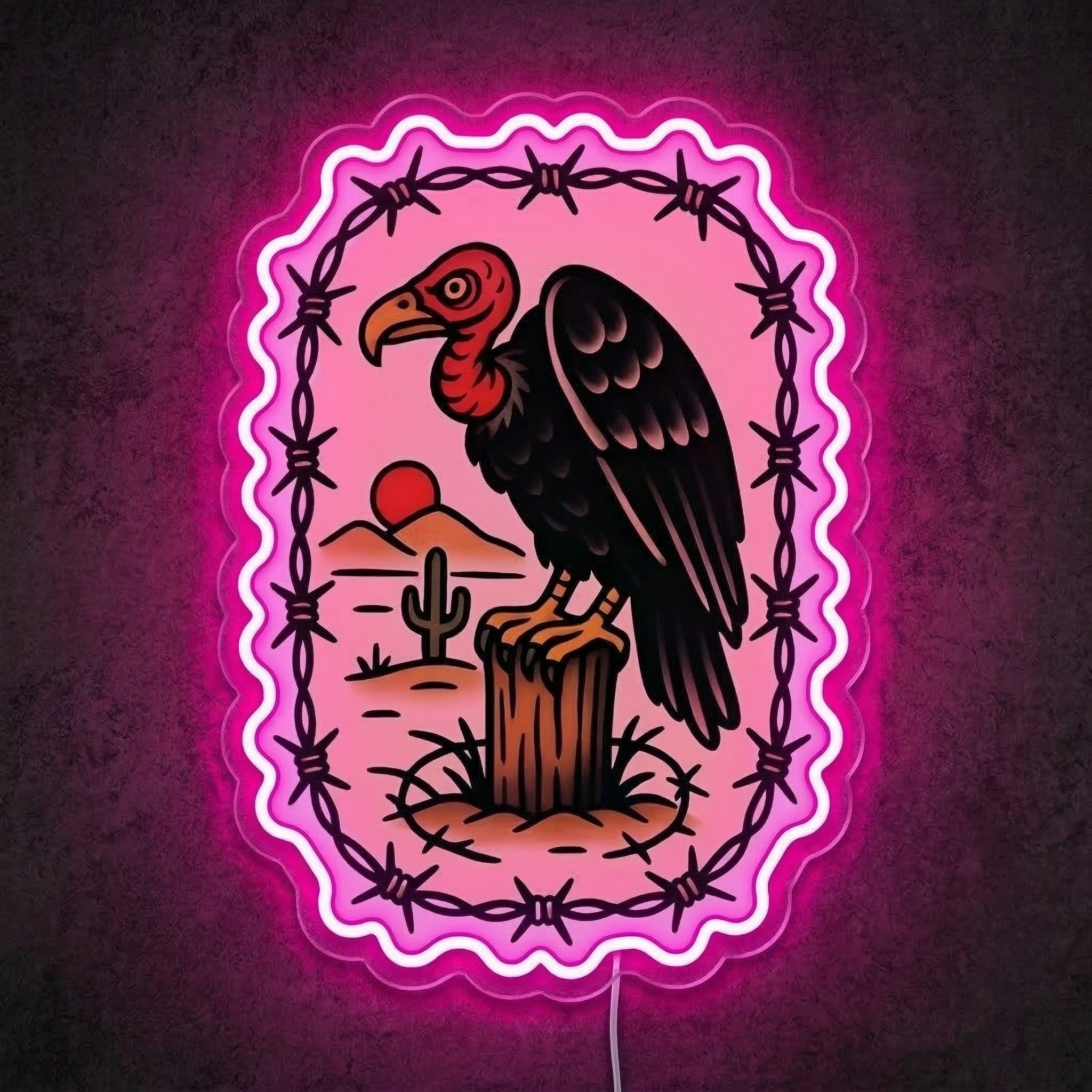 ShineNeon™ Traditional Tattoo Vulture Neon Sign Desert Barbwire Wall Art USB Power - Shineneon