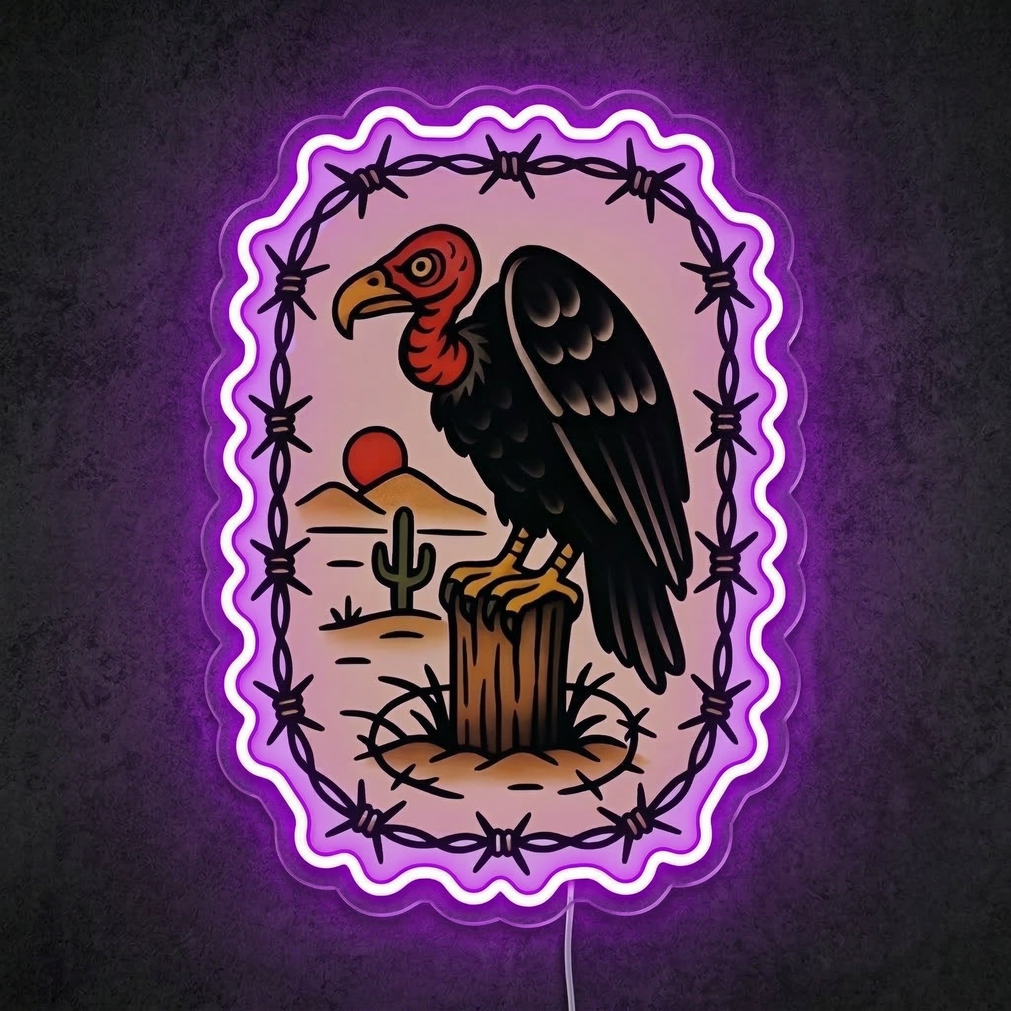ShineNeon™ Traditional Tattoo Vulture Neon Sign Desert Barbwire Wall Art USB Power - Shineneon