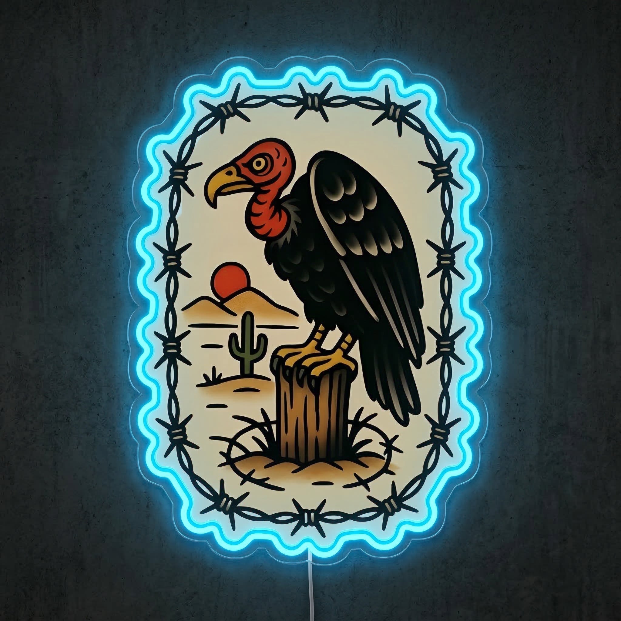 ShineNeon™ Traditional Tattoo Vulture Neon Sign Desert Barbwire Wall Art USB Power - Shineneon