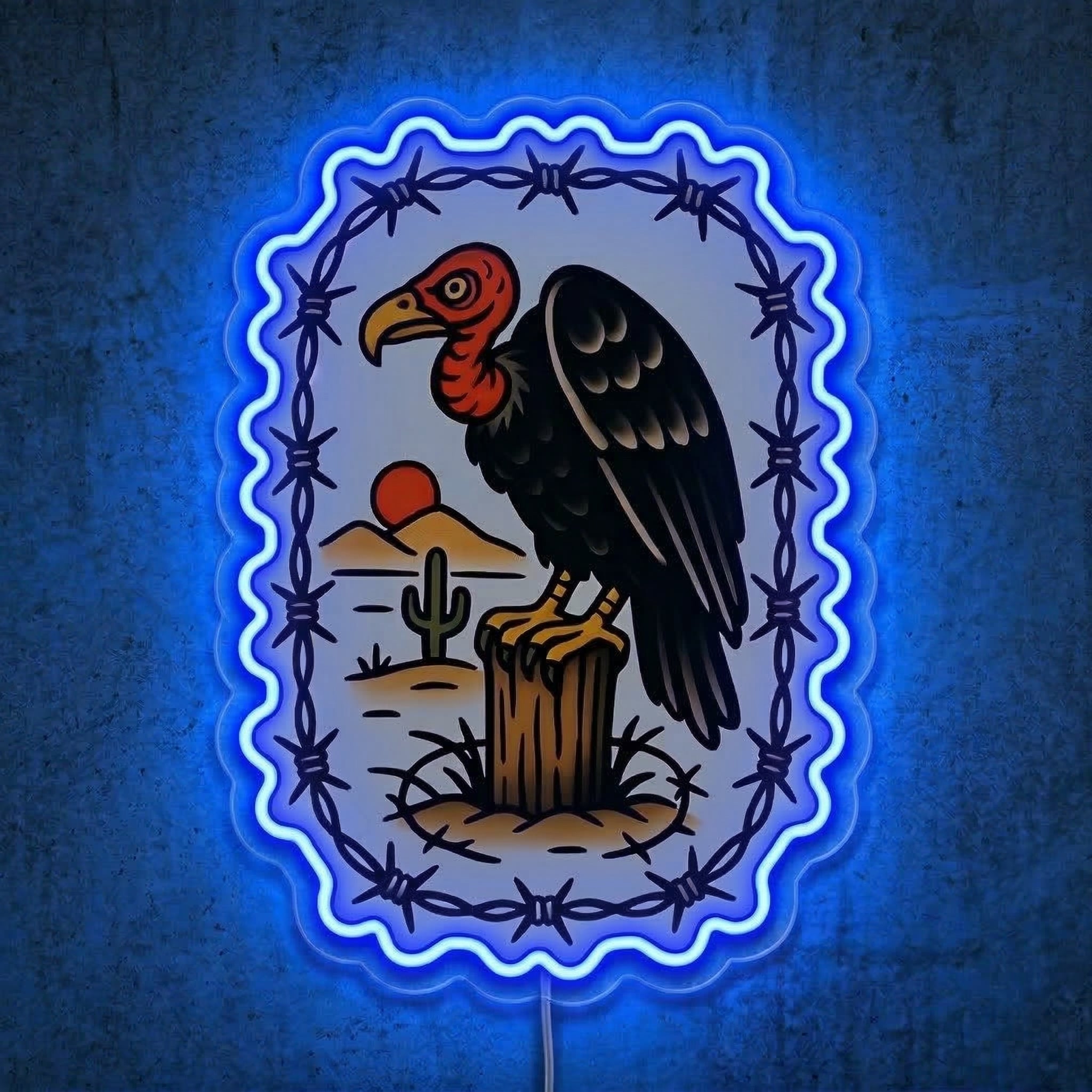 ShineNeon™ Traditional Tattoo Vulture Neon Sign Desert Barbwire Wall Art USB Power - Shineneon