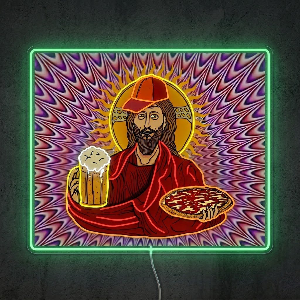 ShineNeon™ Trippy Jesus Beer And Pizza Party Neon Sign USB Power - Shineneon