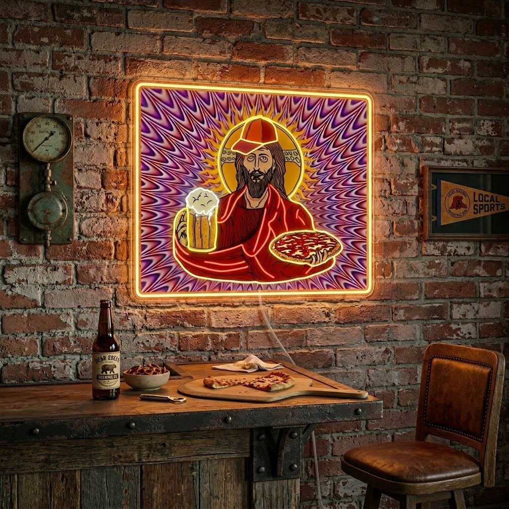 ShineNeon™ Trippy Jesus Beer And Pizza Party Neon Sign USB Power - Shineneon
