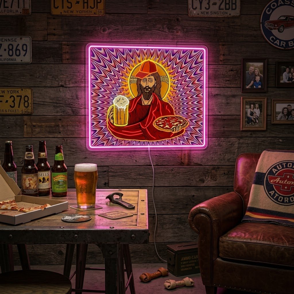 ShineNeon™ Trippy Jesus Beer And Pizza Party Neon Sign USB Power - Shineneon