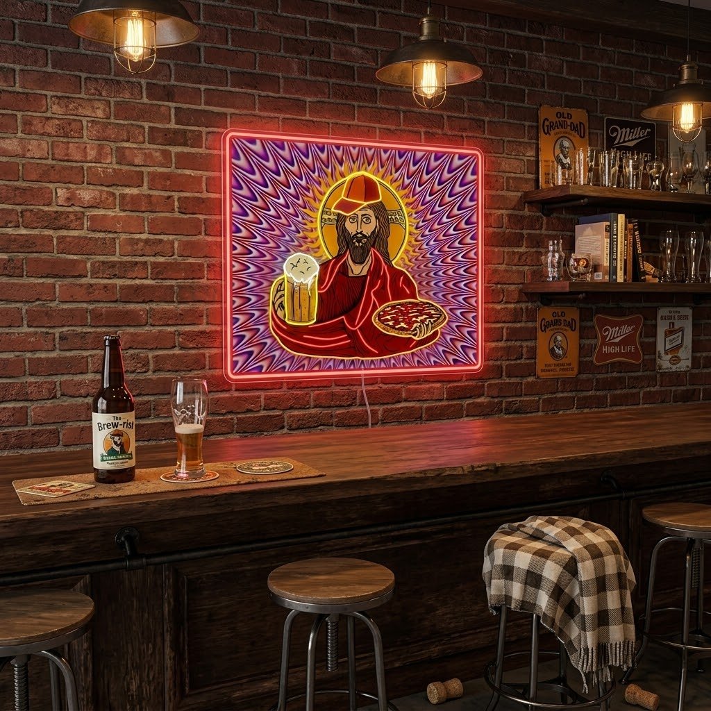 ShineNeon™ Trippy Jesus Beer And Pizza Party Neon Sign USB Power - Shineneon