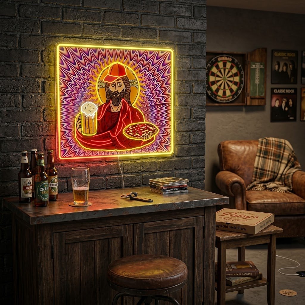 ShineNeon™ Trippy Jesus Beer And Pizza Party Neon Sign USB Power - Shineneon