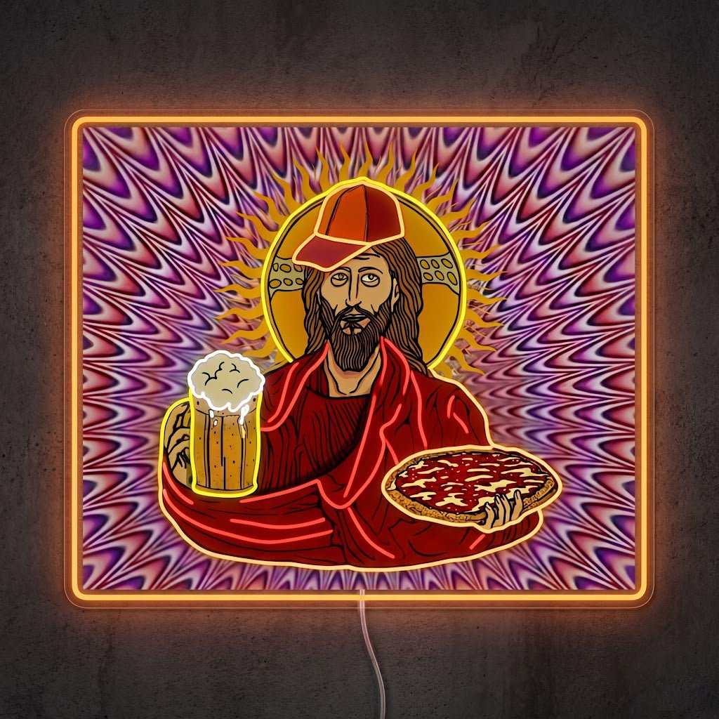 ShineNeon™ Trippy Jesus Beer And Pizza Party Neon Sign USB Power - Shineneon