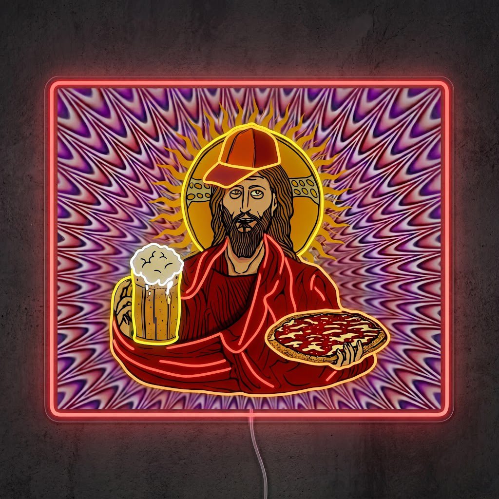 ShineNeon™ Trippy Jesus Beer And Pizza Party Neon Sign USB Power - Shineneon