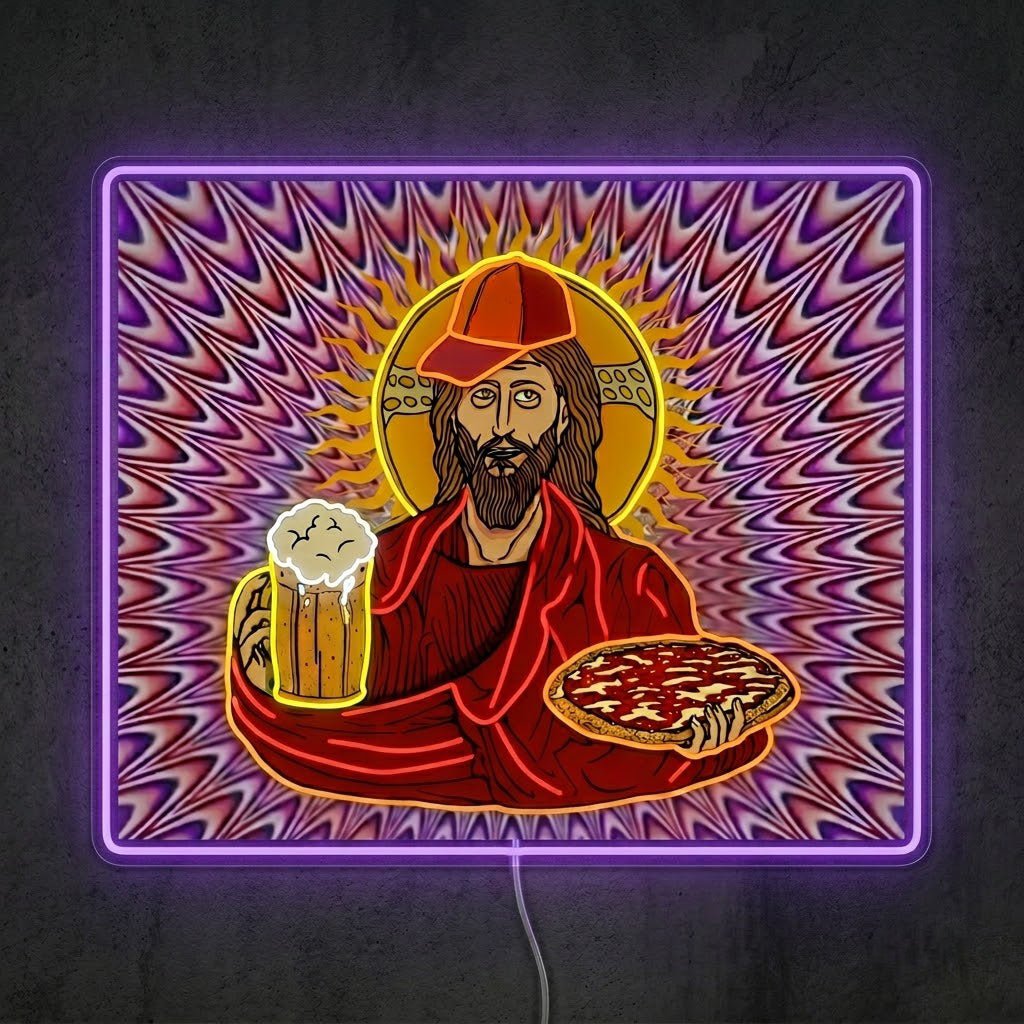 ShineNeon™ Trippy Jesus Beer And Pizza Party Neon Sign USB Power - Shineneon