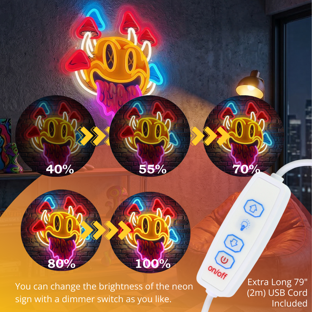 ShineNeon™ Trippy Melting Smiley Face Neon Sign - Psychedelic Wall Decor for Game Room & Man Cave - Shineneon