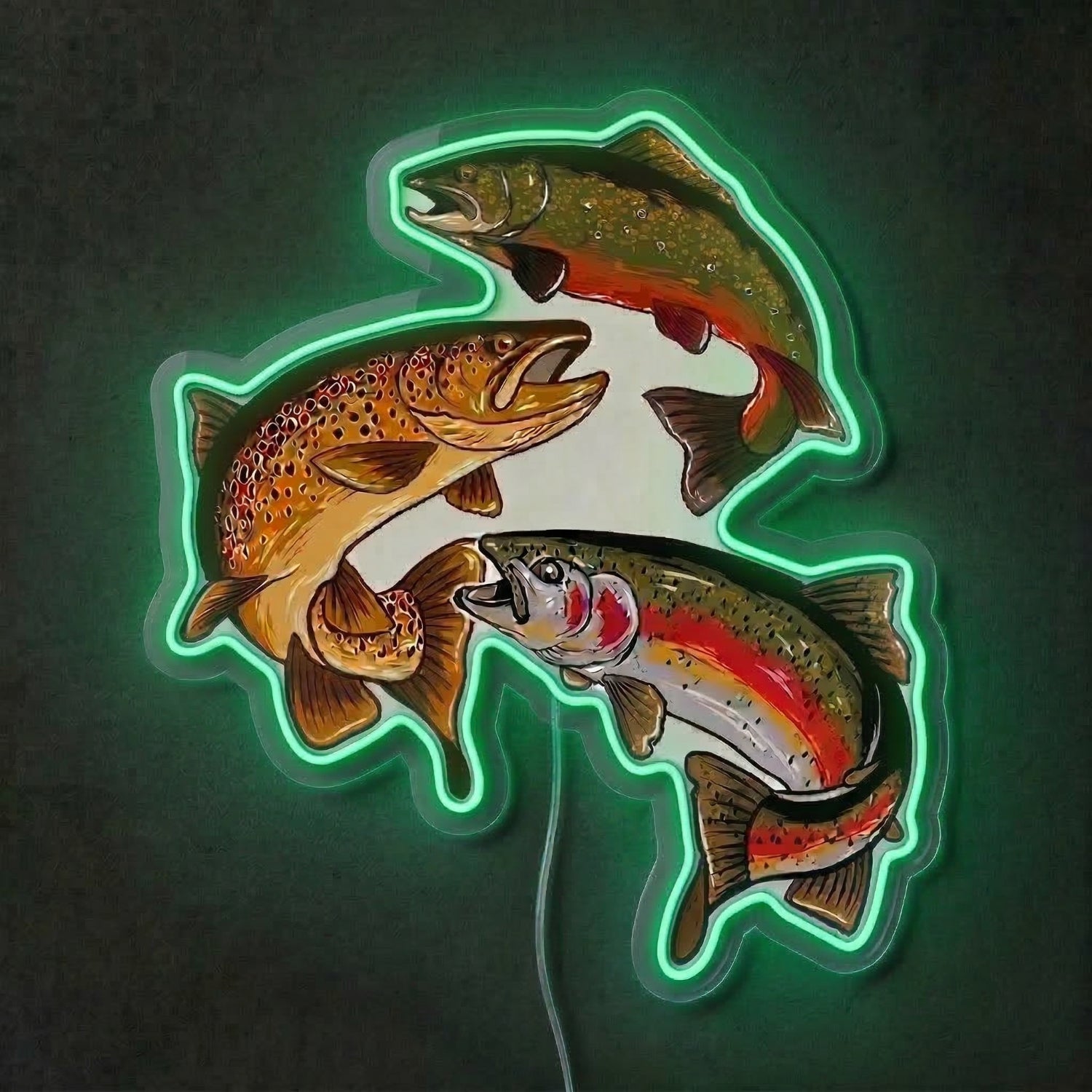 ShineNeon™ Trout Trio LED Neon Sign Rainbow Brown & Brook Trout Fishing Decor USB Power - Shineneon